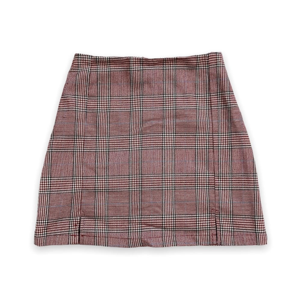 Brandy Melville Muted Red Plaid Cara Skirt